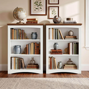 3-Tier Farmhouse Bookshelf, 43" Tall Wide Floor Standing Bookcase
