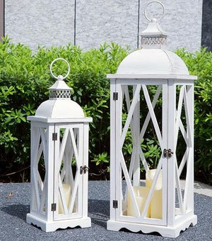 Farmhouse Outdoor Lanterns Set of 2 – Rustic Candle Holder Decor for Patio, Porch & Garden