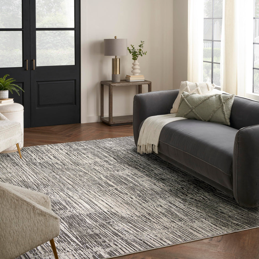 Ivory Grey Abstract Area Rug – Recycled Polyester, Low-Pile, Multi-Size