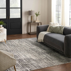 Ivory Grey Abstract Area Rug – Recycled Polyester, Low-Pile, Multi-Size