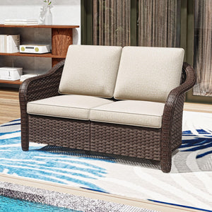 Outdoor 2-Seat Wicker Patio Sofa with Cushions