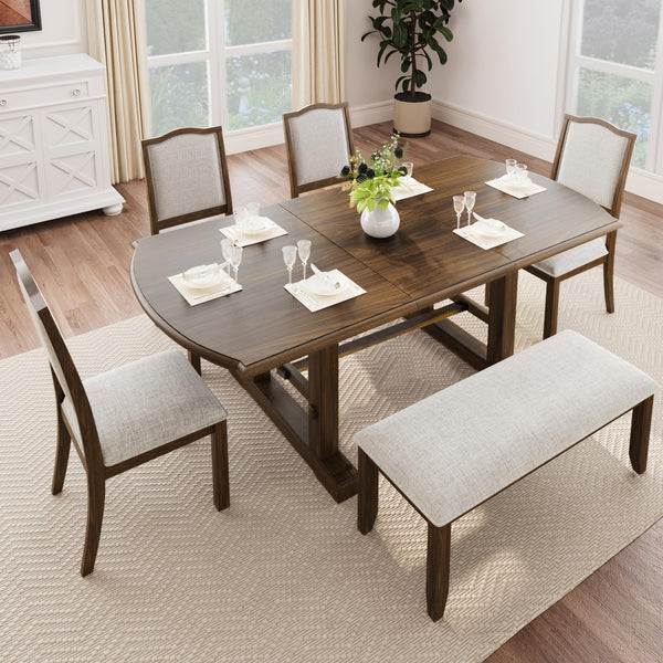6-Piece Extendable Dining Table Set with Chairs and Bench