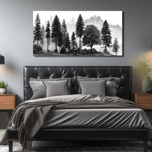 Large Foggy Forest & Mountain Canvas Wall Art