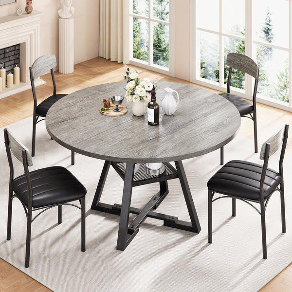 Round Dining Table Set for 4 with Storage Shelf - 47 Inch Black
