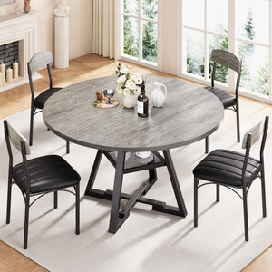 Round Dining Table Set for 4 – 47" 5-Piece with Storage Shelf