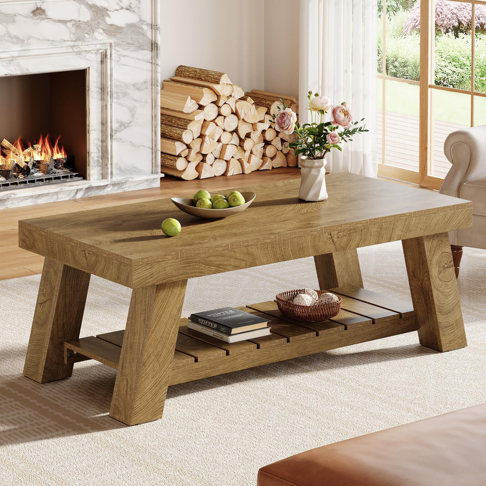 2-Tier Farmhouse Coffee Table with Storage Shelf