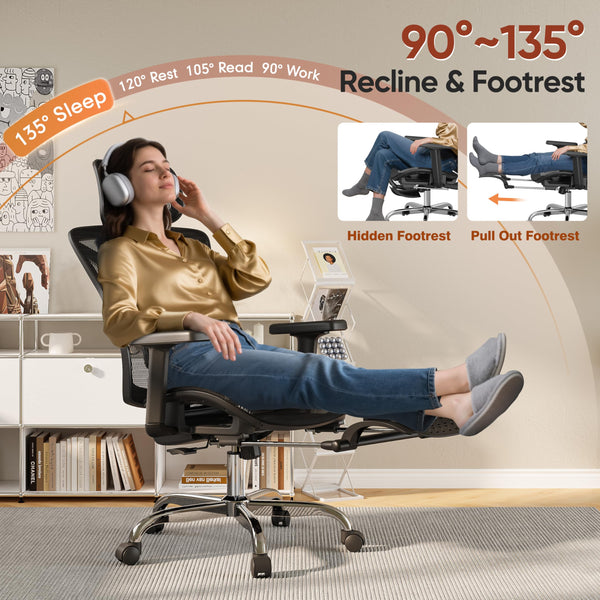 Ergonomic Office Chair with Footrest & Adjustable Lumbar Support