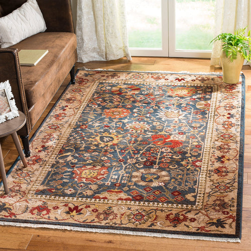 8x10 Oriental Area Rug – Blue & Tan Traditional Kashan Design