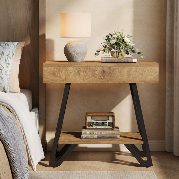 2-Tier Narrow Side Table with Storage Shelf – Set of 2
