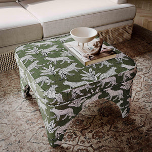 Square Jacquard Upholstered Ottoman with Wood Legs