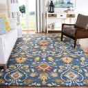 Handmade Wool Area Rug 9x12 Modern Floral Navy Multi