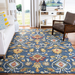 Handmade Wool Area Rug 9x12 Modern Floral Navy Multi