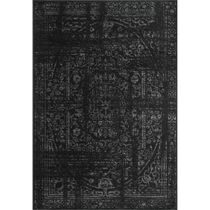 Vintage Medallion Area Rug 10x14 – Polypropylene Indoor Rug, Black & Grey