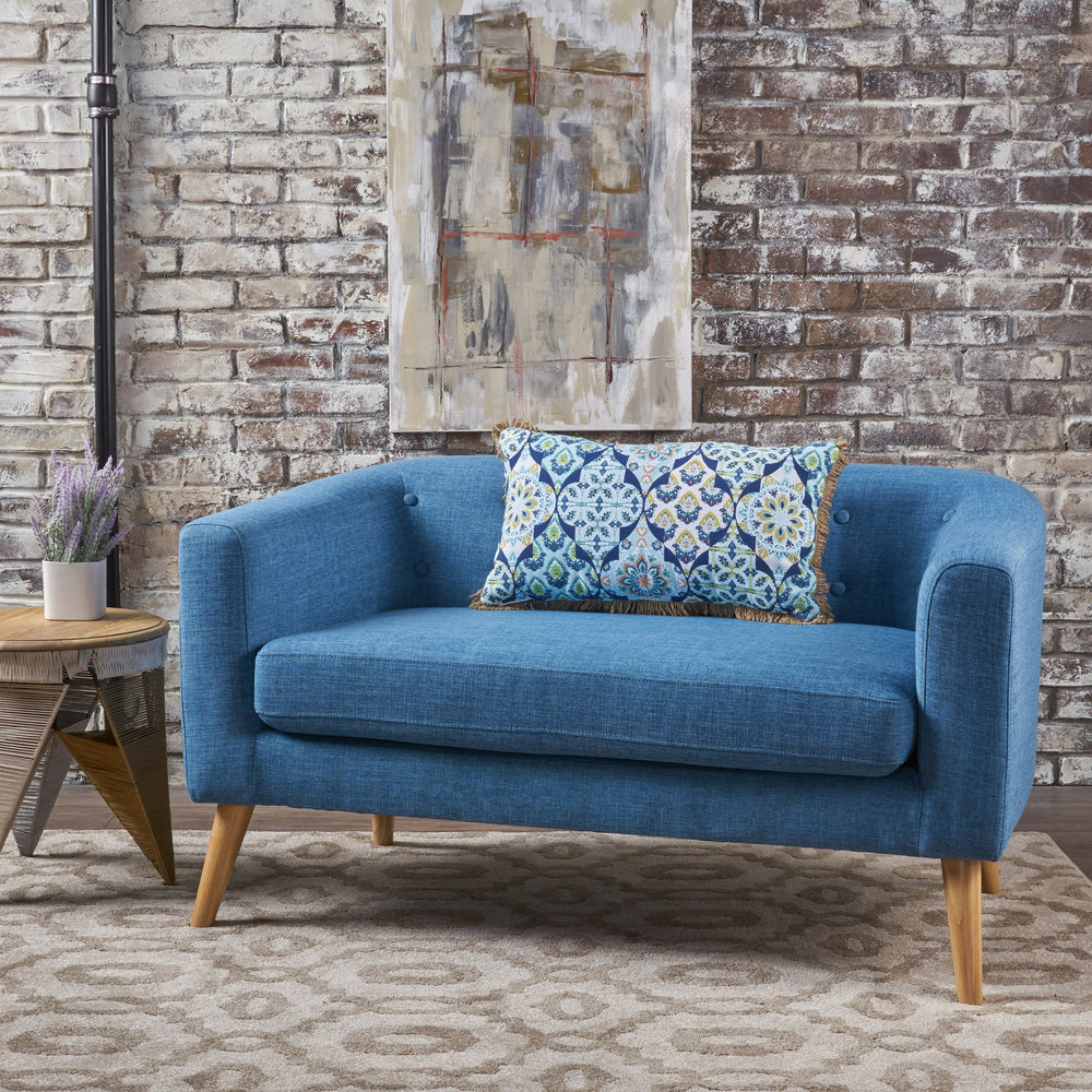 Mid-Century Modern Loveseat – Muted Blue Fabric