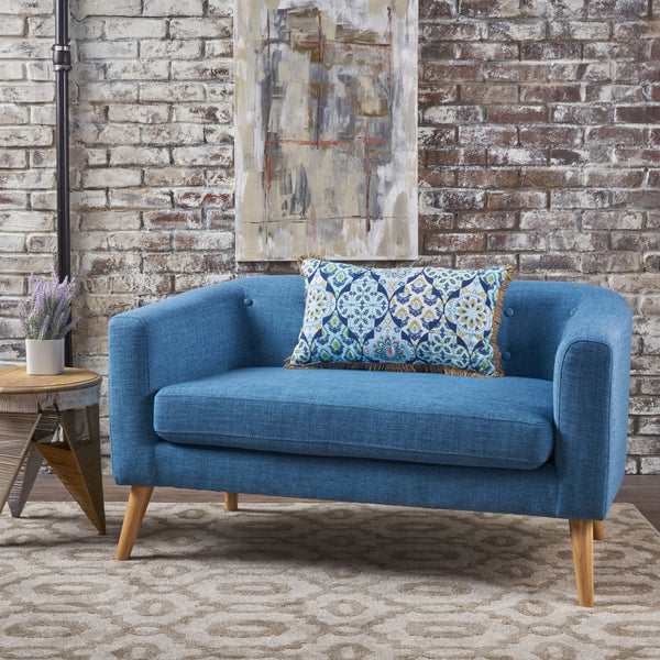 Mid-Century Modern Loveseat – Muted Blue Fabric