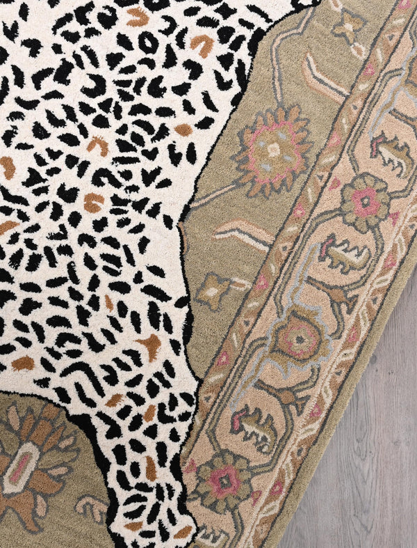 Leopard Print Wool Area Rug – Hand-Tufted, 5x8