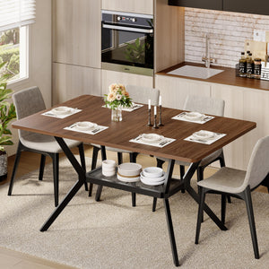 55-Inch Rectangular Dining Table with Storage Shelf and Metal Legs