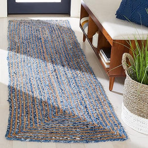 Handmade Jute & Cotton Runner Rug – 2'3" x 13' | Geometric Braided Design