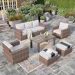 Outdoor Wicker Patio Conversation Set with Swivel Chairs