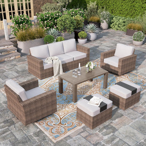 Outdoor Wicker Patio Conversation Set with Swivel Chairs