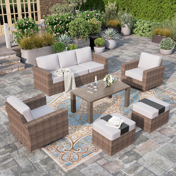 Outdoor Wicker Patio Conversation Set with Swivel Chairs