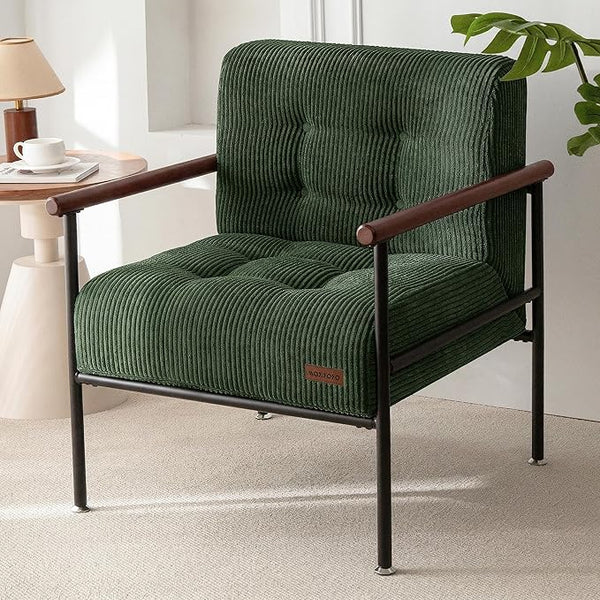 Modern Upholstered Accent Chair with Wood Armrests