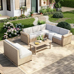 Modular Outdoor Wicker Sectional Sofa Set with Cushions & Coffee Table