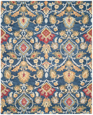 Handmade Wool Area Rug 9x12 Modern Floral Navy Multi