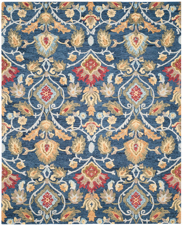 Handmade Wool Area Rug 9x12 Modern Floral Navy Multi