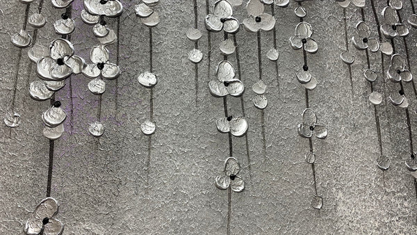 Abstract Oil Painting on Canvas – Silver Flower Wall Art