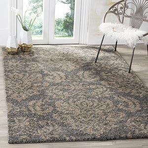 5'3" x 7'6" Shag Area Rug – Damask Design, Non-Shedding, 1.2-Inch Thick