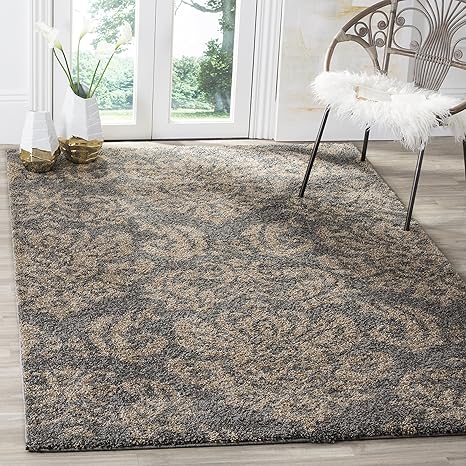 5'3" x 7'6" Shag Area Rug – Damask Design, Non-Shedding, 1.2-Inch Thick