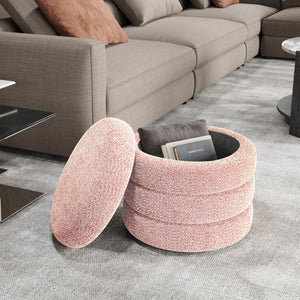 Round Storage Ottoman with Removable Lid – Upholstered Vanity Stool