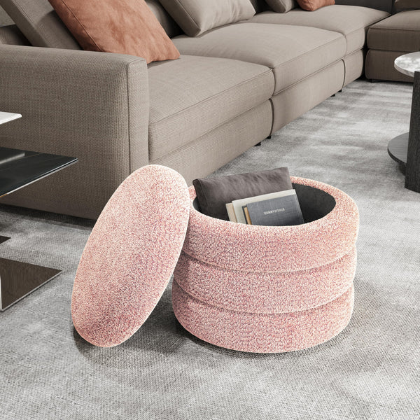 Round Storage Ottoman with Removable Lid – Upholstered Vanity Stool