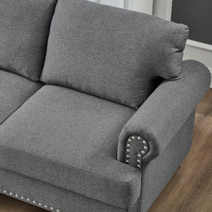 Modern 3-Seat Sofa with Round Armrests – Grey