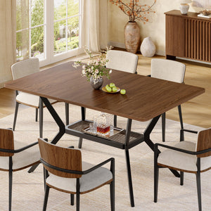 55-Inch Rectangular Dining Table with Storage Shelf and Metal Legs
