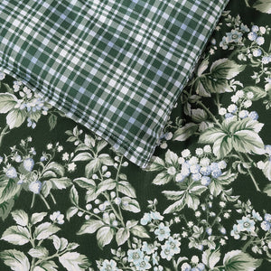 King Comforter Set 7-Piece Cotton Bedding – Reversible Floral Green