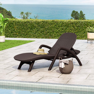 Outdoor Faux Wicker Chaise Lounge – Dark Brown