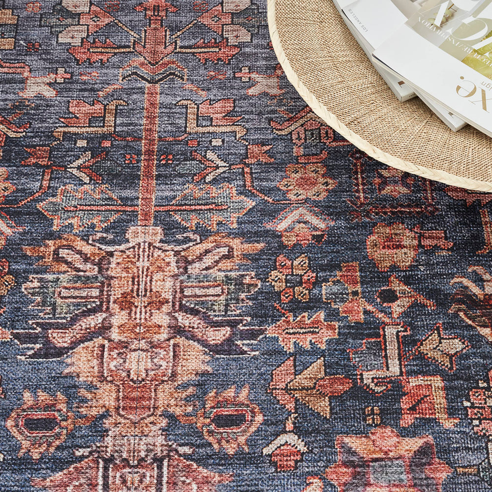 Machine Washable Persian Area Rug – Navy & Brick