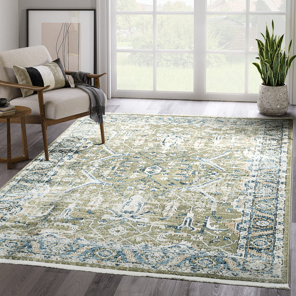 Blue & Green Vintage Abstract Area Rug