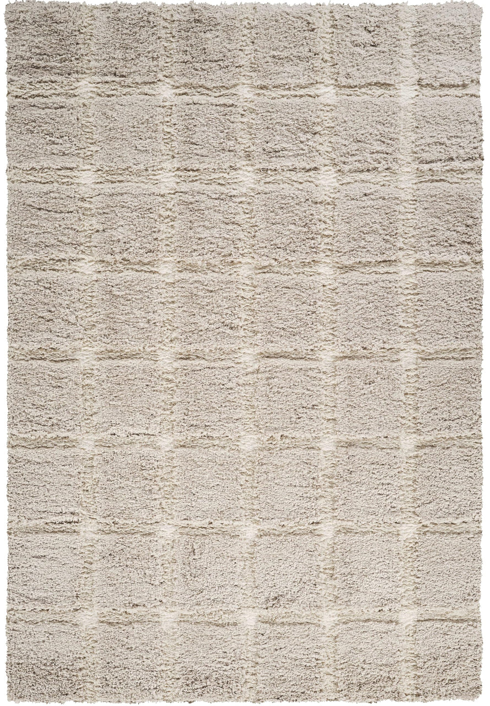Cream Checkered Shag Area Rug – Polypropylene, High Pile, Multiple Sizes