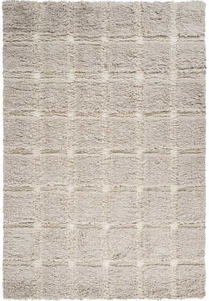 Cream Checkered Shag Area Rug – Polypropylene, High Pile, Multiple Sizes