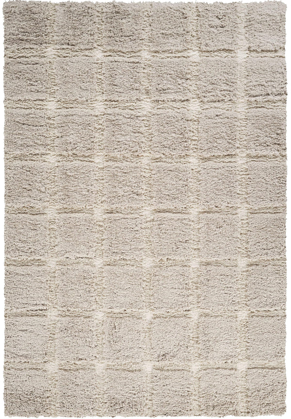 Cream Checkered Shag Area Rug – Polypropylene, High Pile, Multiple Sizes