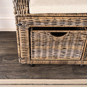 Wicker Storage Bench with Baskets – Grey