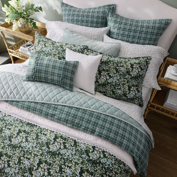King Comforter Set 7-Piece Cotton Bedding – Reversible Floral Green