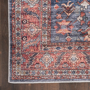 Machine Washable Persian Area Rug – Navy & Brick