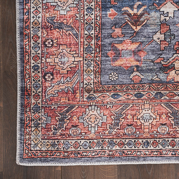 Machine Washable Persian Area Rug – Navy & Brick