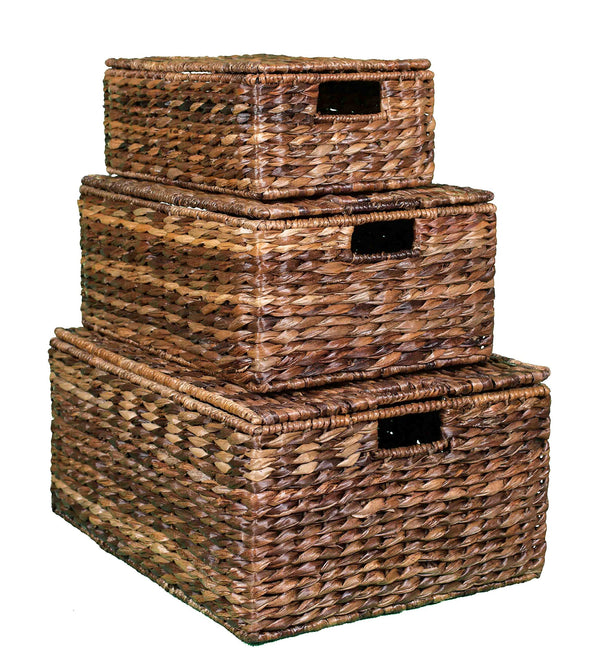 Abaca Nesting Baskets Set of 3 – Handwoven Storage Baskets with Handles
