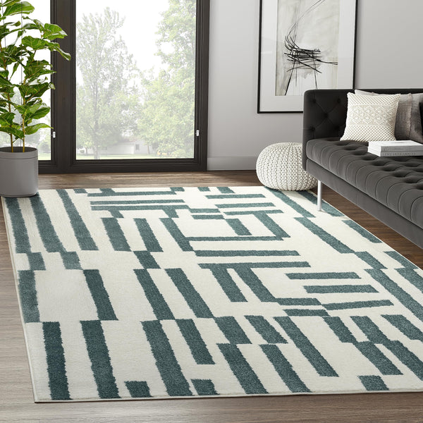 Modern Lines Area Rug – Cream & Green Geometric Design