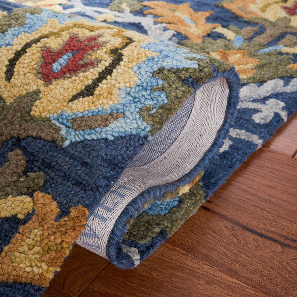 Handmade Wool Area Rug 9x12 Modern Floral Navy Multi